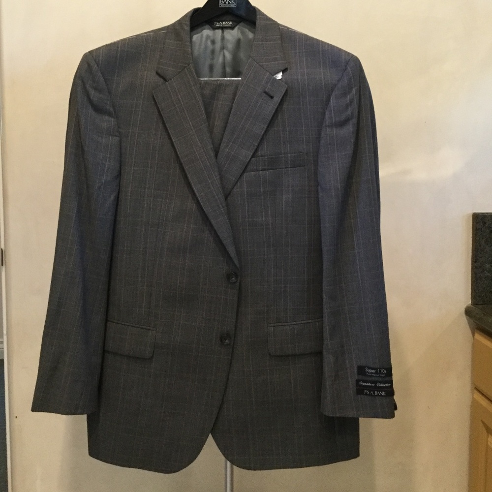Jos. A. Bank plaid suit.